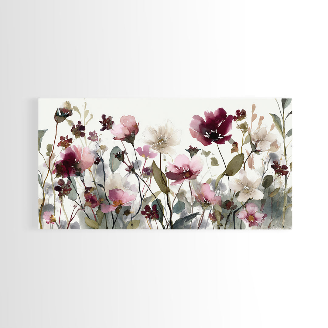 Impressionist Meadow of Wildflowers Framed Canvas Print, Wall Art, Painting, Living Room Decor, Watercolor Art, WAL-2x1-13