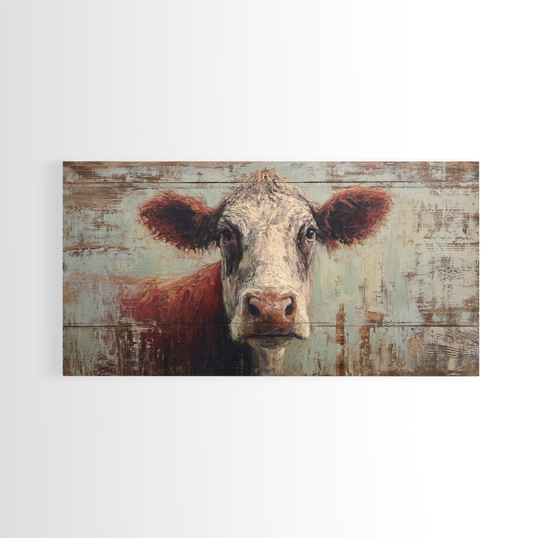 Rustic Farmhouse Cow Portrait Framed Canvas Print, Wall Art, Home Decor, Living Room Decor, Fine Art, Digital Wall Art, WAL-2x1-15