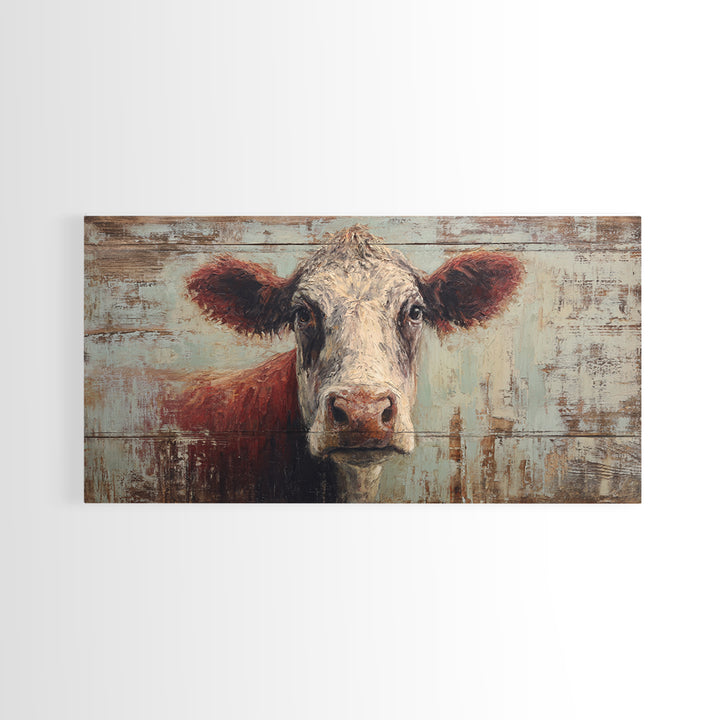 Rustic Farmhouse Cow Portrait Framed Canvas Print, Wall Art, Home Decor, Living Room Decor, Fine Art, Digital Wall Art, WAL-2x1-15