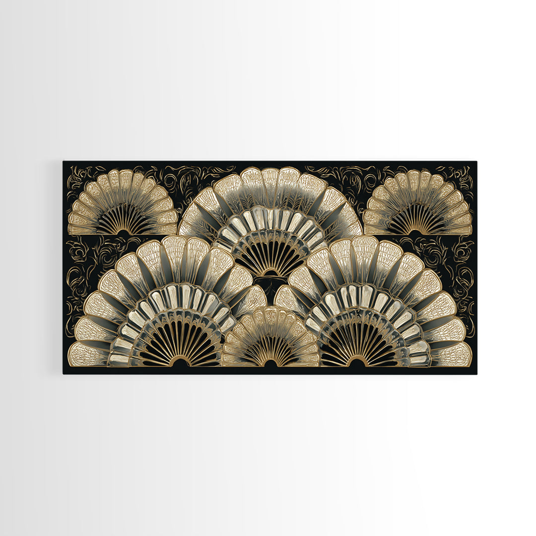 Art Deco Gold Fan Pattern Framed Canvas Print, Wall Art, Fine Art Print, Living Room Decor, Fine Art, Wall Decor, WAL-2x1-16