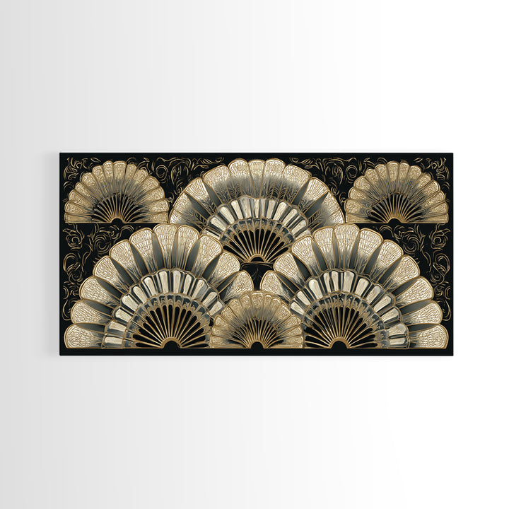 Art Deco Gold Fan Pattern Framed Canvas Print, Wall Art, Fine Art Print, Living Room Decor, Fine Art, Wall Decor, WAL-2x1-16