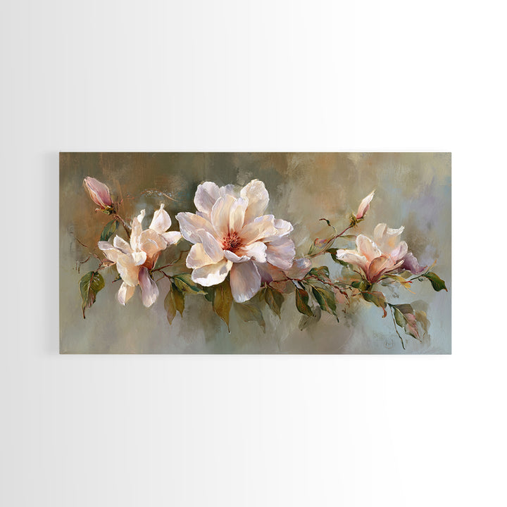 Soft Floral Oil Painting Framed Canvas Print, Wall Art, Printable Wall Art, Living Room Decor, Oil Painting, WAL-2x1-25