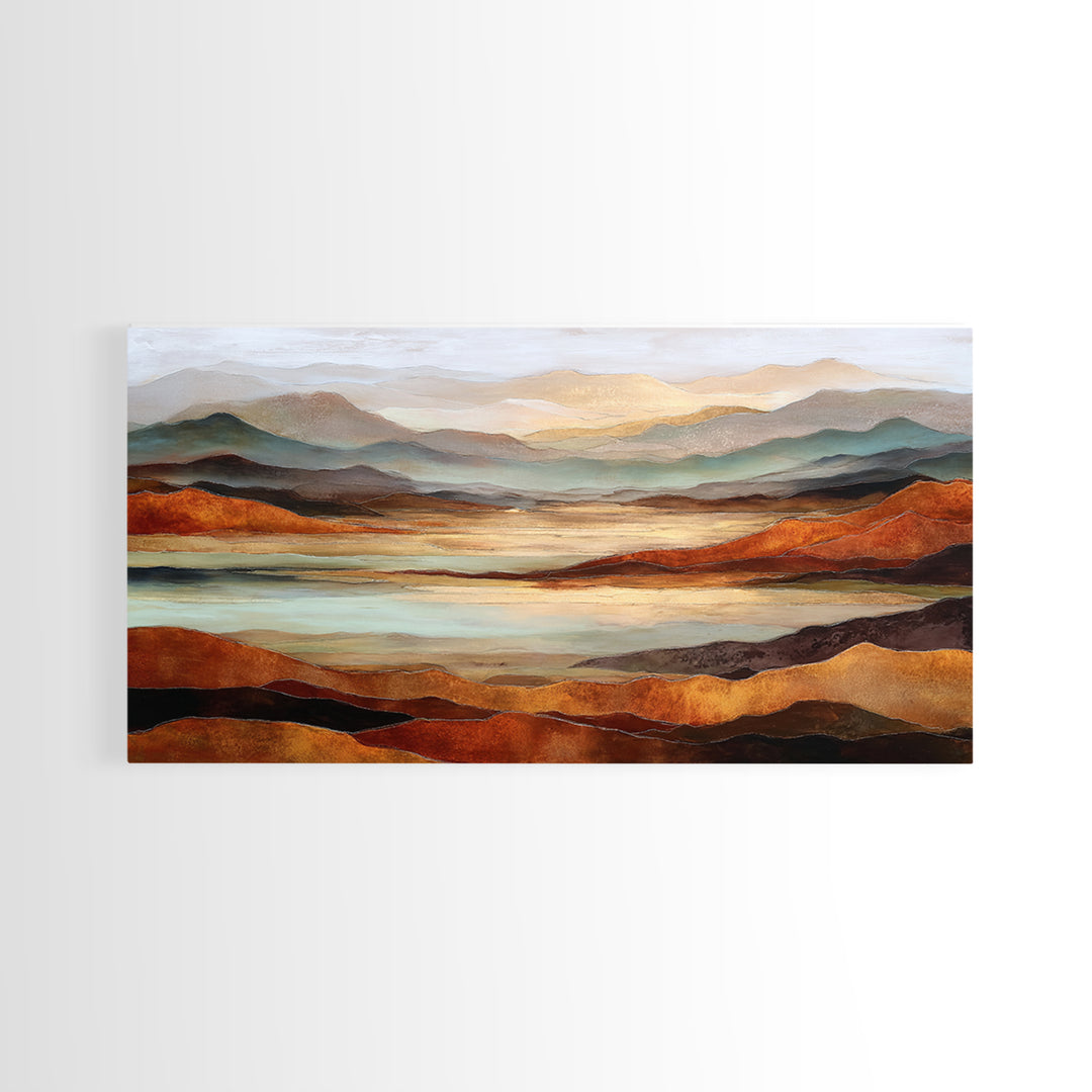 Desert Landscape in Warm Terracotta Tones Framed Canvas Print, Wall Art, Boho Decor, Living Room Decor, Fine Art, WAL-2x1-27