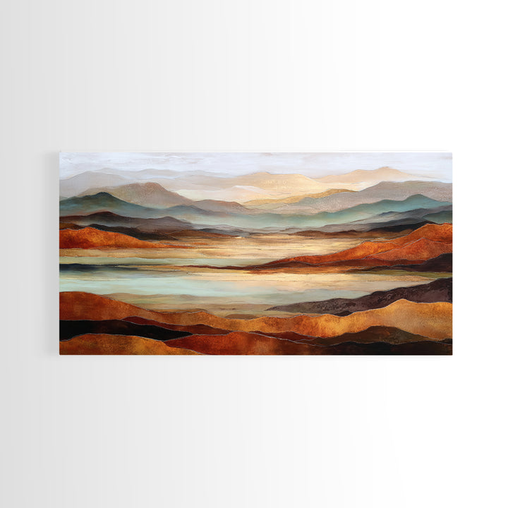 Desert Landscape in Warm Terracotta Tones Framed Canvas Print, Wall Art, Boho Decor, Living Room Decor, Fine Art, WAL-2x1-27