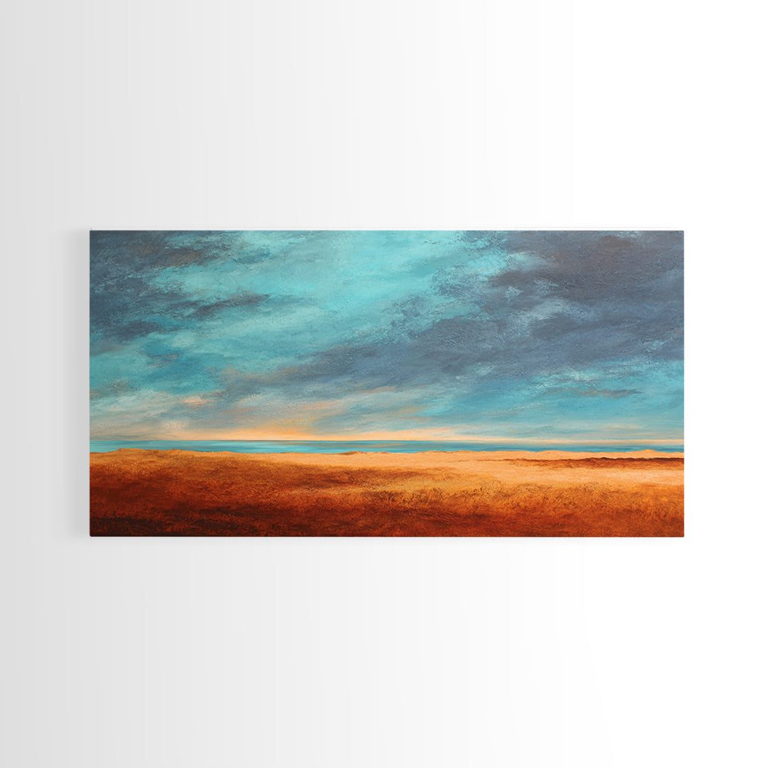 Desert Landscape in Warm Terracotta Tones Framed Canvas Print, Wall Art, Metal Wall Art, Living Room Decor, Oil Painting, WAL-2x1-3