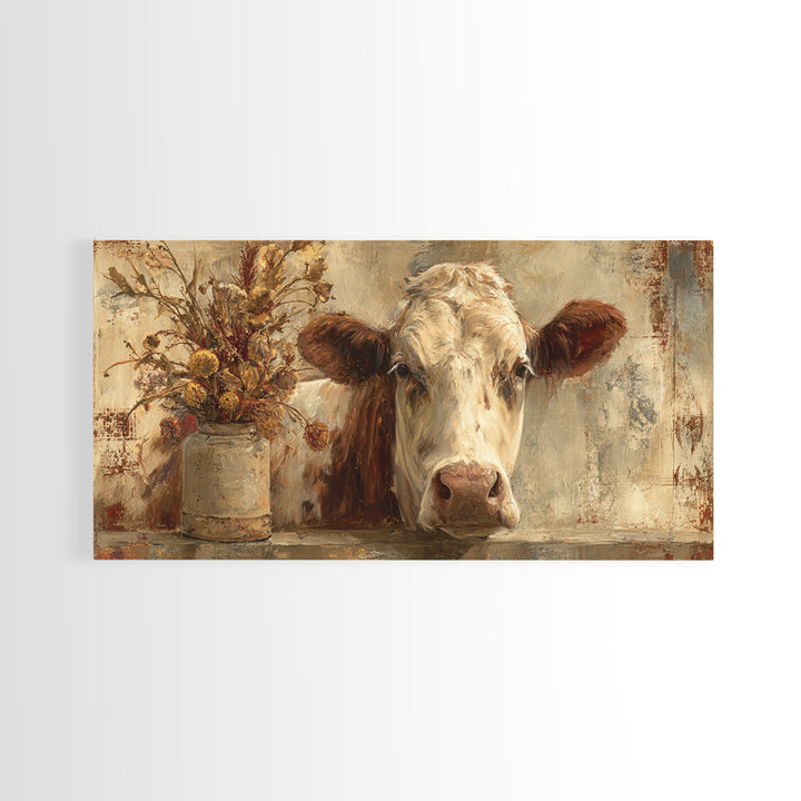 Rustic Farmhouse Cow Portrait Canvas Print, Wall Art, Heart, Living Room Decor, Fine Art, Home Decor Gift, Original Art, WAL-2x1-39