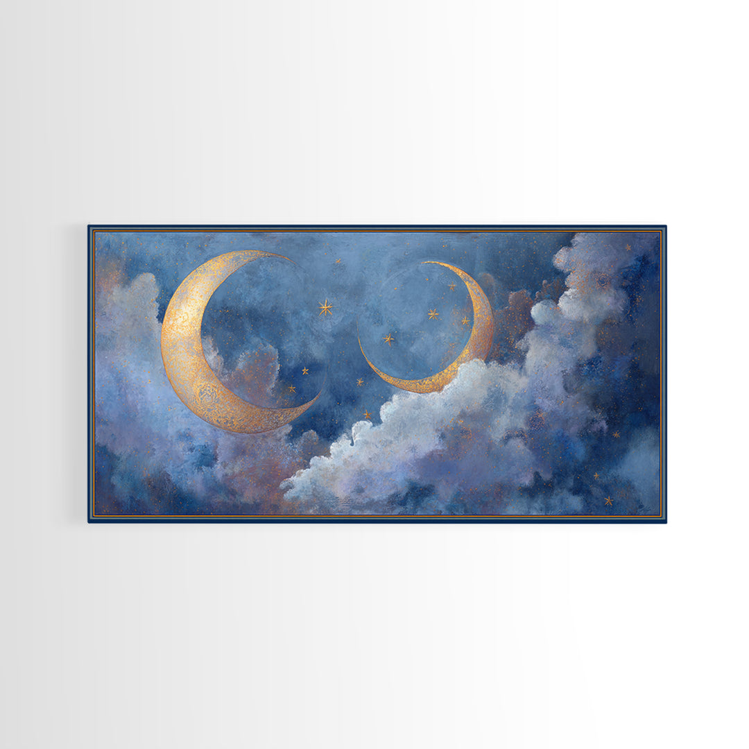 Celestial Moon and Stars Artwork Canvas Print, Wall Art, Painting, Living Room Decor, Fine Art, Art Deco, Wall Hanging, WAL-2x1-58