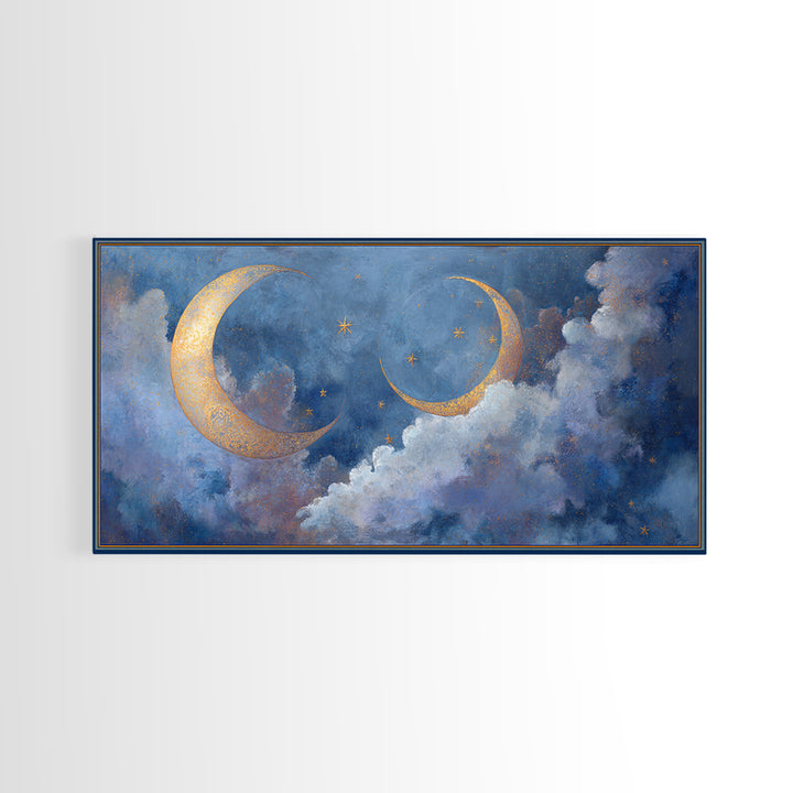 Celestial Moon and Stars Artwork Canvas Print, Wall Art, Painting, Living Room Decor, Fine Art, Art Deco, Wall Hanging, WAL-2x1-58