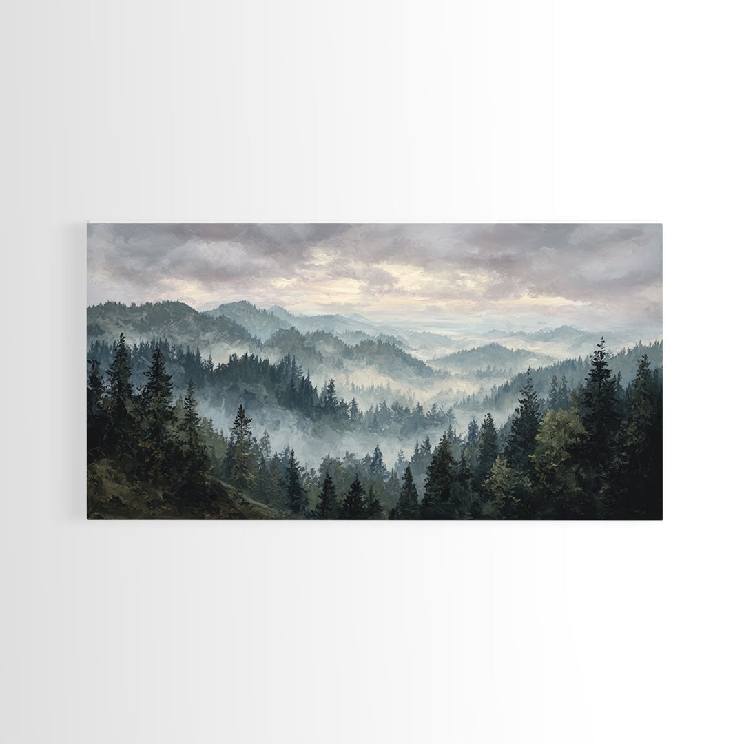 Moody Forest Landscape Framed Canvas Print, Wall Art, Minimalist Decor, Living Room Decor, Oil Painting, Wall Art Prints, WAL-2x1-6