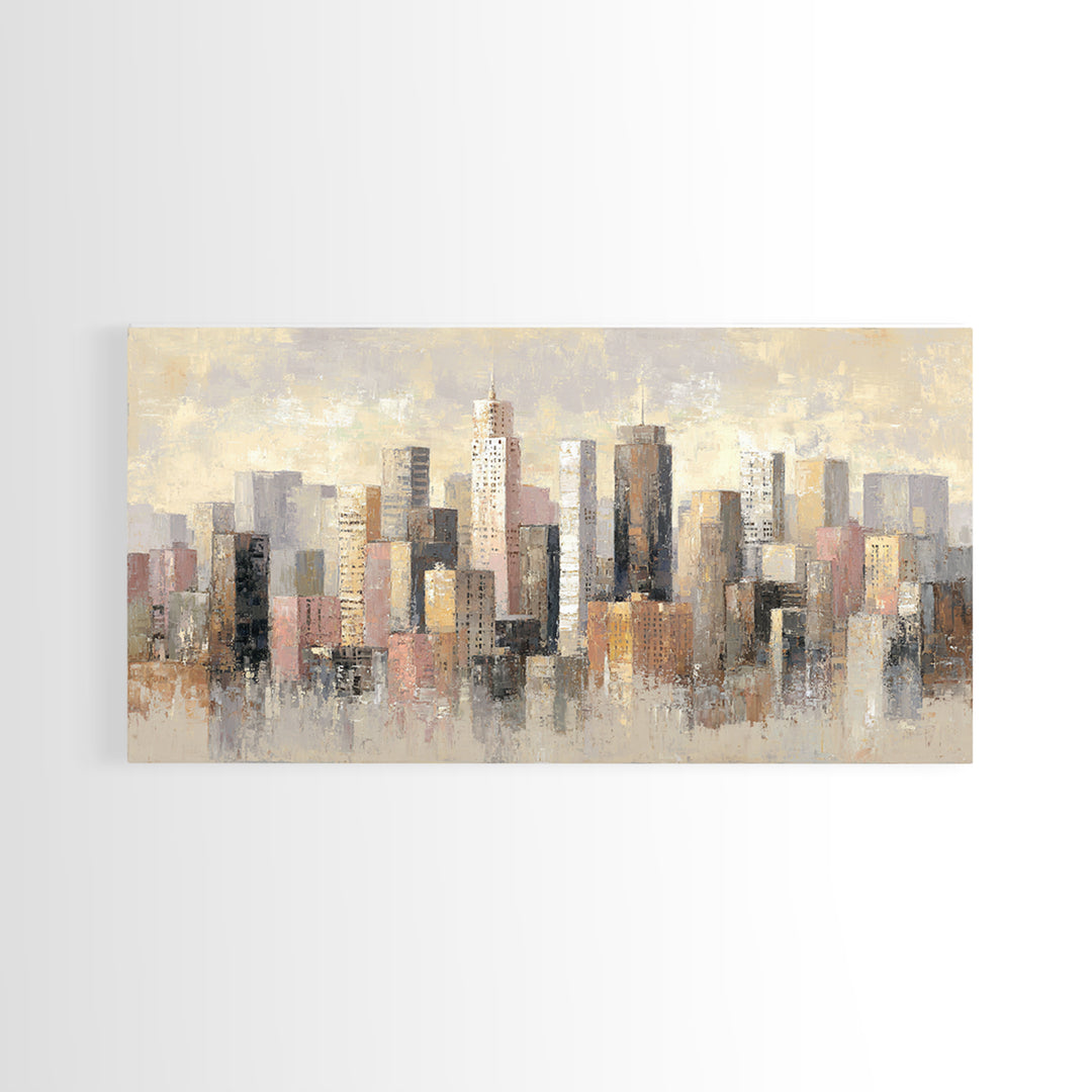 Urban Skyline in Muted Evening Color Canvas Print, Wall Art, Living Room Decor, Abstract Art, Metal Wall Art, WAL-2x1-62