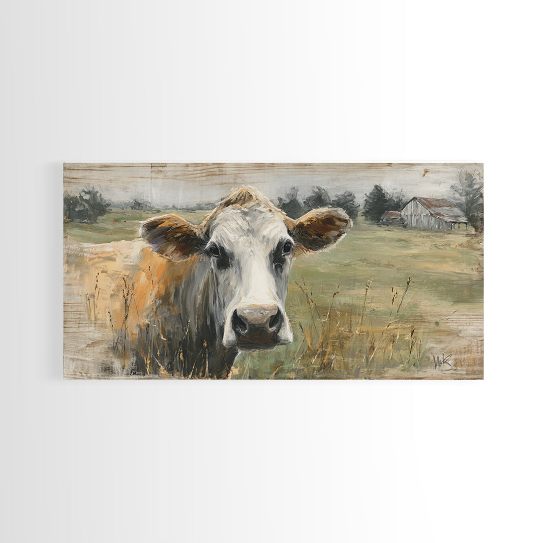 Rustic Farmhouse Cow Portrait Canvas Print, Wall Art, Wall Hanging, Living Room Decor, Fine Art, Gallery Decor, WAL-2x1-63