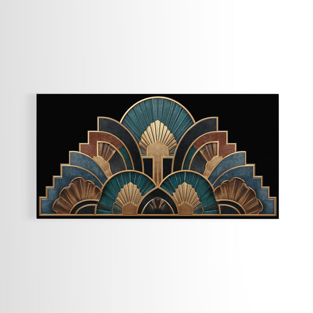 Art Deco Gold Fan Pattern Canvas Print, Wall Art, Printable Wall Art, Living Room Decor, Fine Art, Original Art, WAL-2x1-64