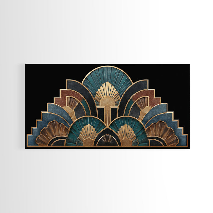 Art Deco Gold Fan Pattern Canvas Print, Wall Art, Printable Wall Art, Living Room Decor, Fine Art, Original Art, WAL-2x1-64