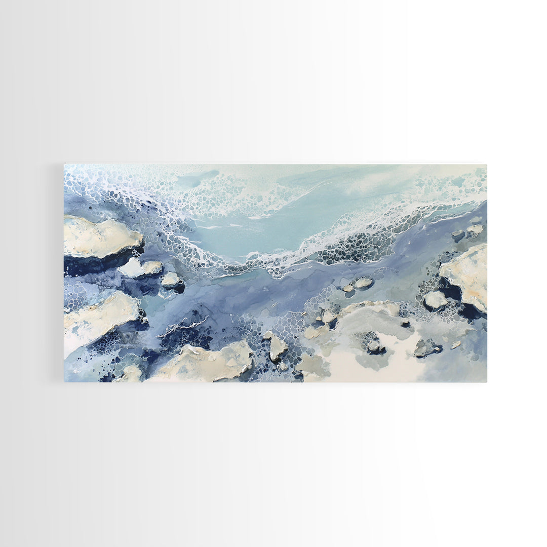 Coastal Aerial Water Study Framed Canvas Print, Wall Art, Painting, Living Room Decor, Fine Art, Art Deco, Wall Hanging, WAL-2x1-7