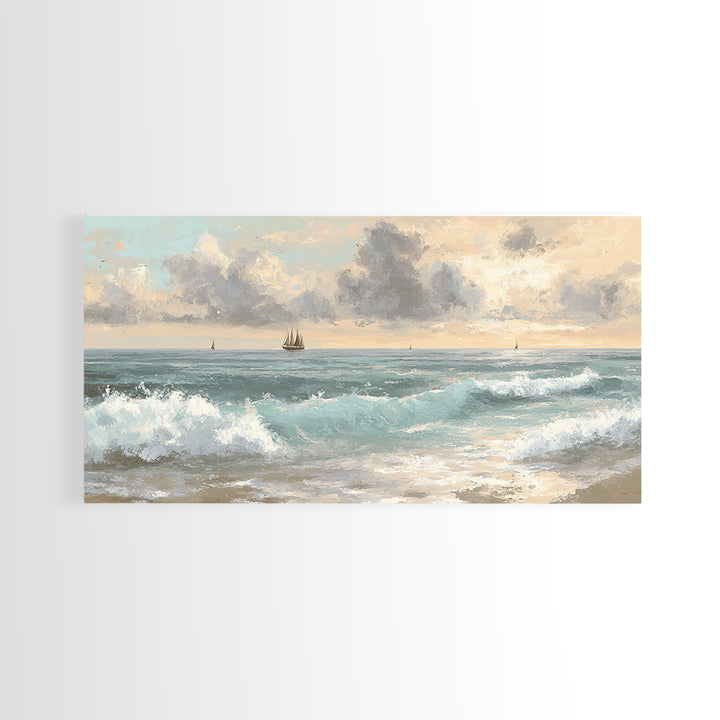 Classic Seascape with Dramatic Clouds Canvas Print, Wall Art, Wood Wall Art, Living Room Decor, Abstract Art, WAL-2x1-71