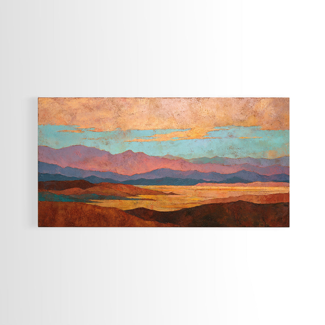 Desert Landscape in Warm Terracotta Tones Framed Canvas Print, Wall Art, Room Decor, Living Room Decor, Fine Art, WAL-2x1-75