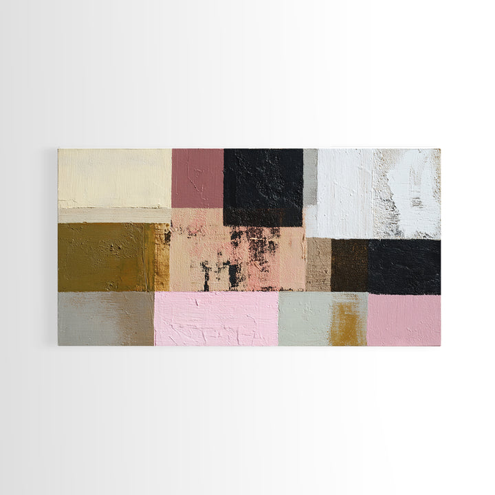 Mid Century Color Block Composition Framed Canvas Print, Wall Art, Art Deco, Living Room Decor, Fine Art, Abstract Wall Art, WAL-2x1-80