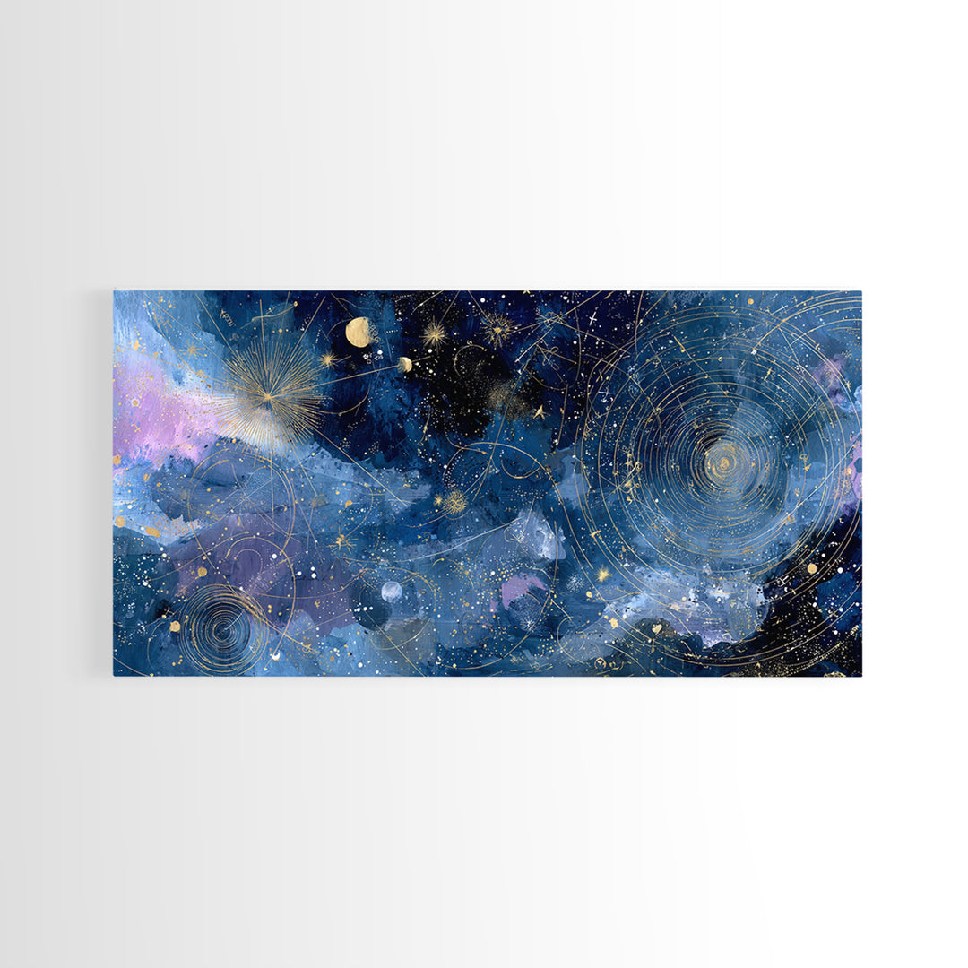 Celestial Moon and Stars Artwork Canvas Print, Wall Art, Painting, Living Room Decor, Fine Art, Art Deco, Wall Hanging, WAL-2x1-82