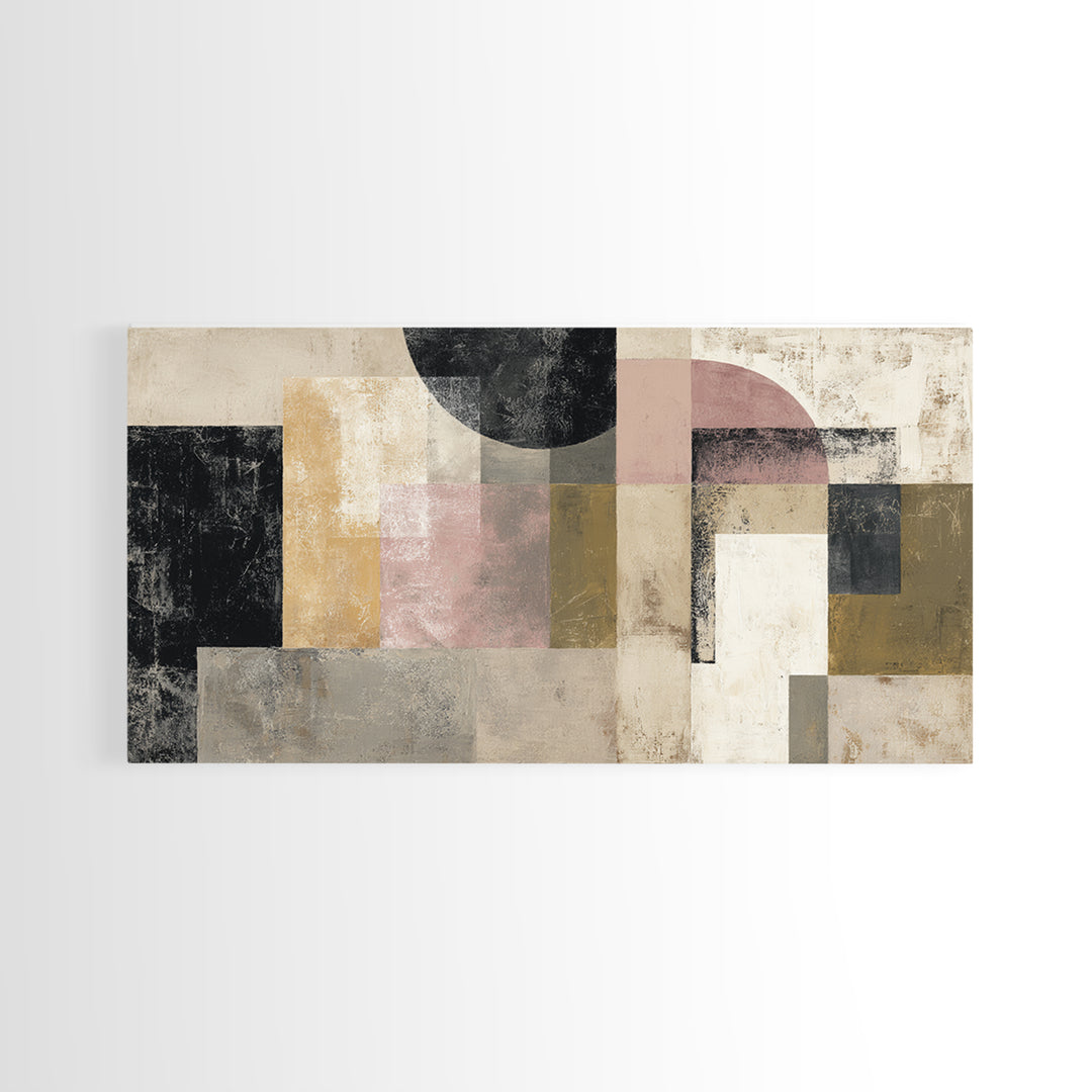 Luxury Neutral Plaster Texture Abstract Framed Canvas Print, Wall Art, Art, Living Room Decor, Fine Art, Wall Clock, WAL-2x1-83