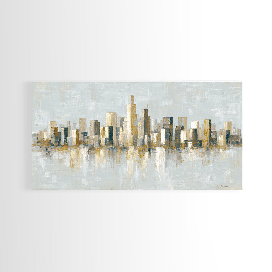 Urban Skyline in Muted Evening Color Framed Canvas Print, Wall Art, Art Print, Living Room Decor, Abstract Art, WAL-2x1-86