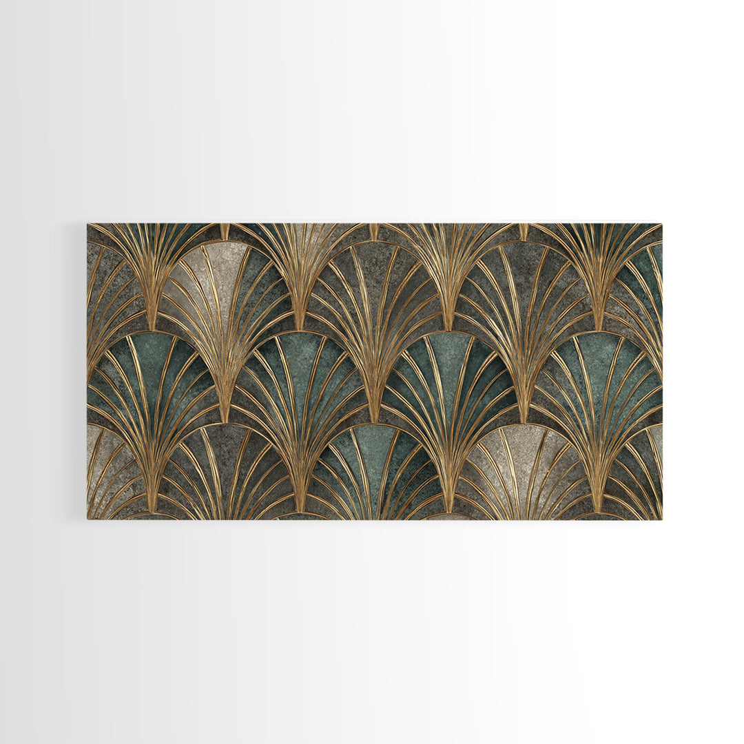 Art Deco Gold Fan Pattern Framed Canvas Print, Wall Art, Digital Wall Art, Living Room Decor, Fine Art, Wood Wall Art, WAL-2x1-88