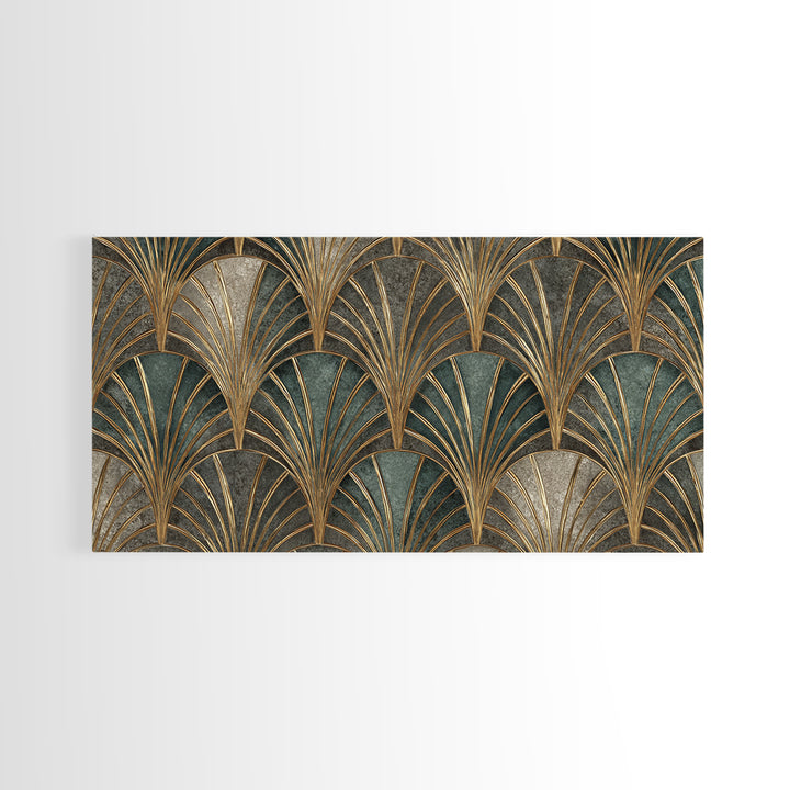 Art Deco Gold Fan Pattern Framed Canvas Print, Wall Art, Digital Wall Art, Living Room Decor, Fine Art, Wood Wall Art, WAL-2x1-88