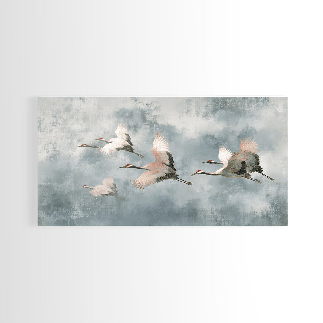 Monochrome Ink Crane Composition Framed Canvas Print, Wall Art, Wall Art for Mom, Living Room Decor, Oil Painting, WAL-2x1-92