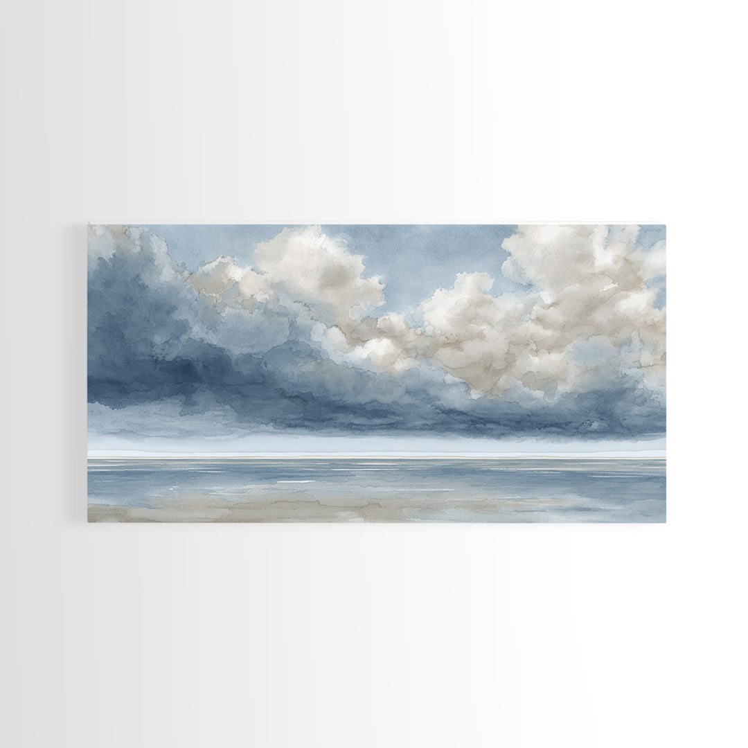 Classic Seascape with Dramatic Clouds Framed Canvas Print, Wall Art, Neutral Decor, Living Room Decor, Fine Art, WAL-2x1-95