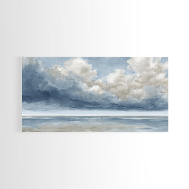Classic Seascape with Dramatic Clouds Framed Canvas Print, Wall Art, Neutral Decor, Living Room Decor, Fine Art, WAL-2x1-95