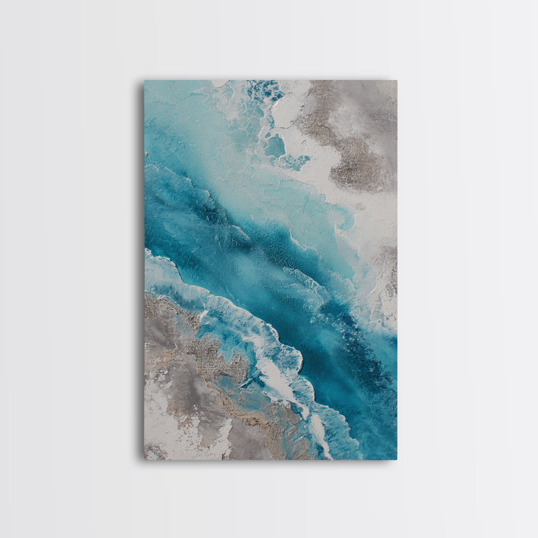 Coastal Aerial Water Study Framed Canvas Print, Wall Art, Contemporary Art, Living Room Decor, Fine Art, Mid Century Modern, WAL-2x3-19