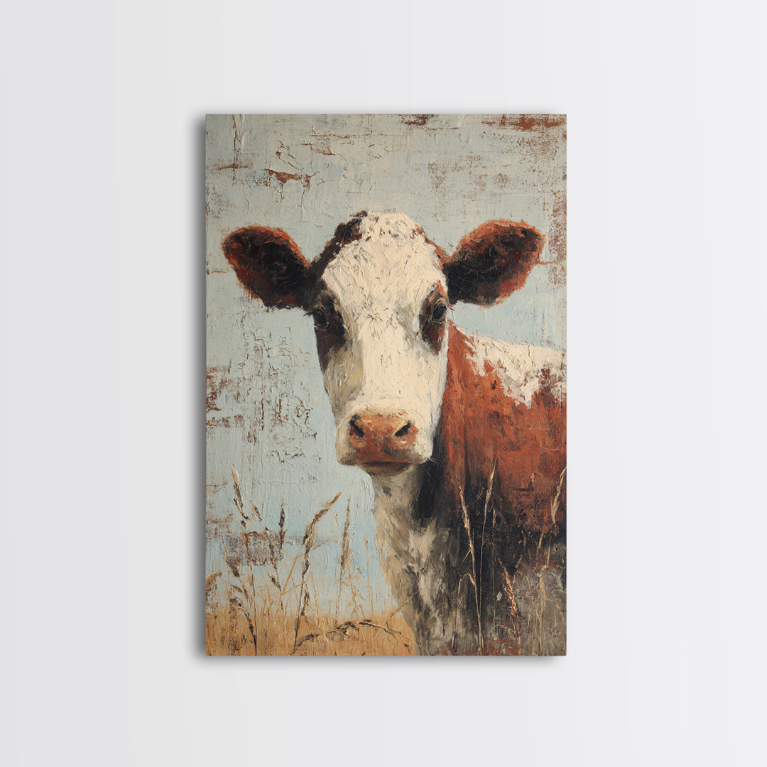 Rustic Farmhouse Cow Portrait Canvas Print, Wall Art, Home Decor, Living Room Decor, Fine Art, Digital Wall Art, WAL-2x3-27