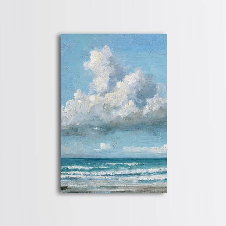 Classic Seascape with Dramatic Clouds Canvas Print, Wall Art, Wall Hangings, Living Room Decor, Watercolor Art, WAL-2x3-35