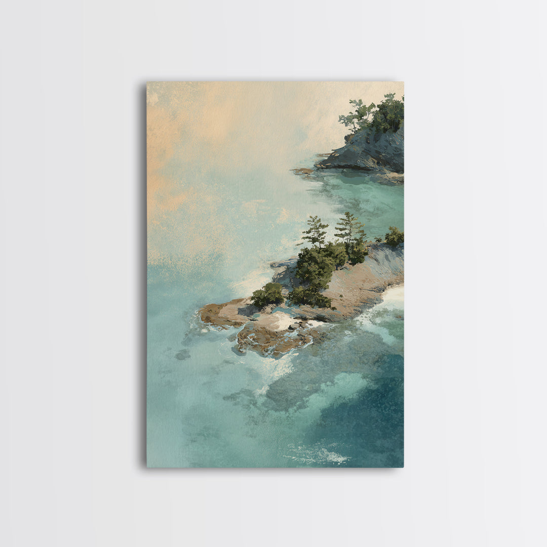 Coastal Aerial Water Study Framed Canvas Print, Wall Art, Wall Art Prints, Living Room Decor, Fine Art, Abstract Art, WAL-2x3-43