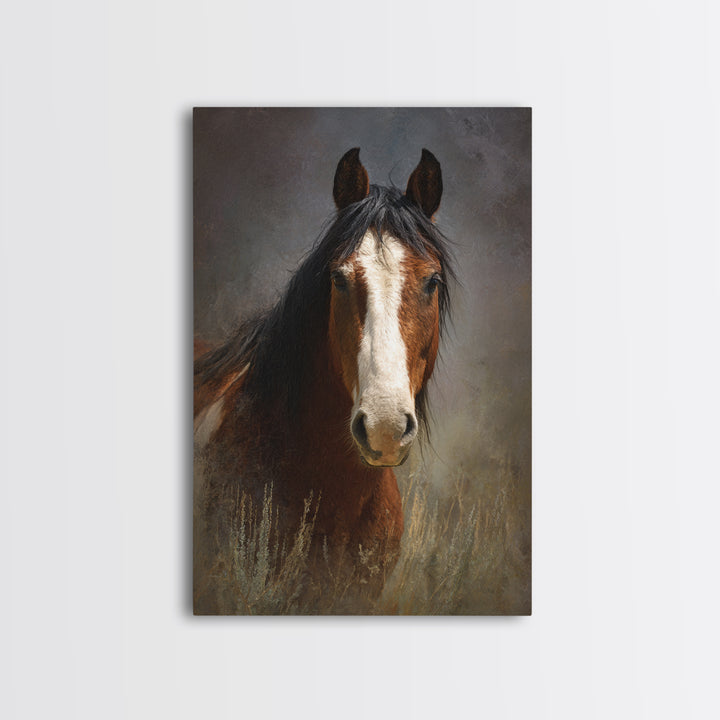 Wild Horse Portrait Framed Canvas Print, Wall Art, Wall Hanging, Living Room Decor, Fine Art, Gallery Decor, WAL-2x3-69