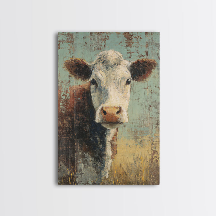 Rustic Farmhouse Cow Portrait Framed Canvas Print, Wall Art, Wall Hanging, Living Room Decor, Fine Art, Gallery Decor, WAL-2x3-75