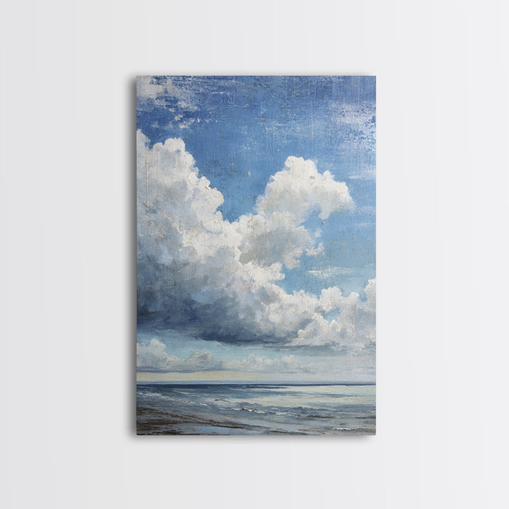 Classic Seascape with Dramatic Clouds Framed Canvas Print, Wall Art, Wood Wall Art, Living Room Decor, Abstract Art, WAL-2x3-83