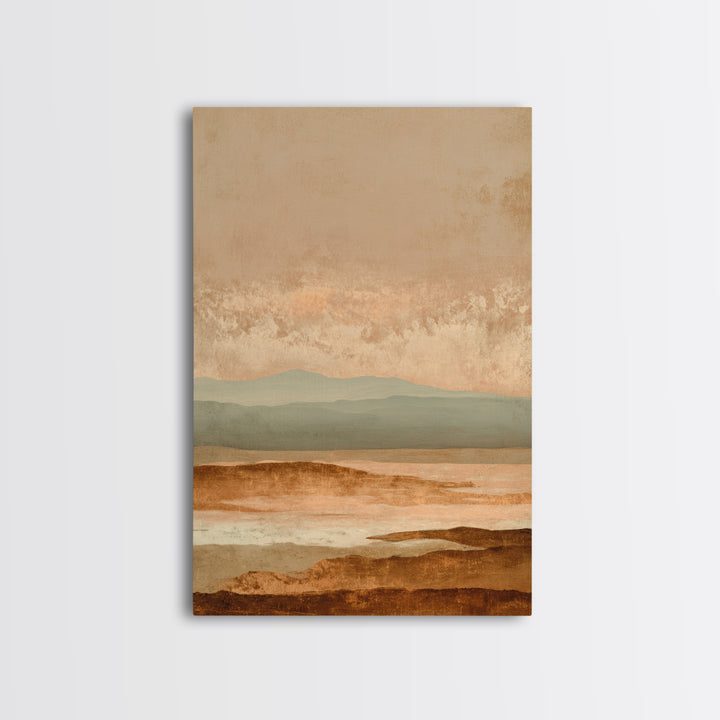 Desert Landscape in Warm Terracotta Tones Framed Canvas Print, Wall Art, Prints Wall Art, Living Room Decor, Oil Painting, WAL-2x3-87