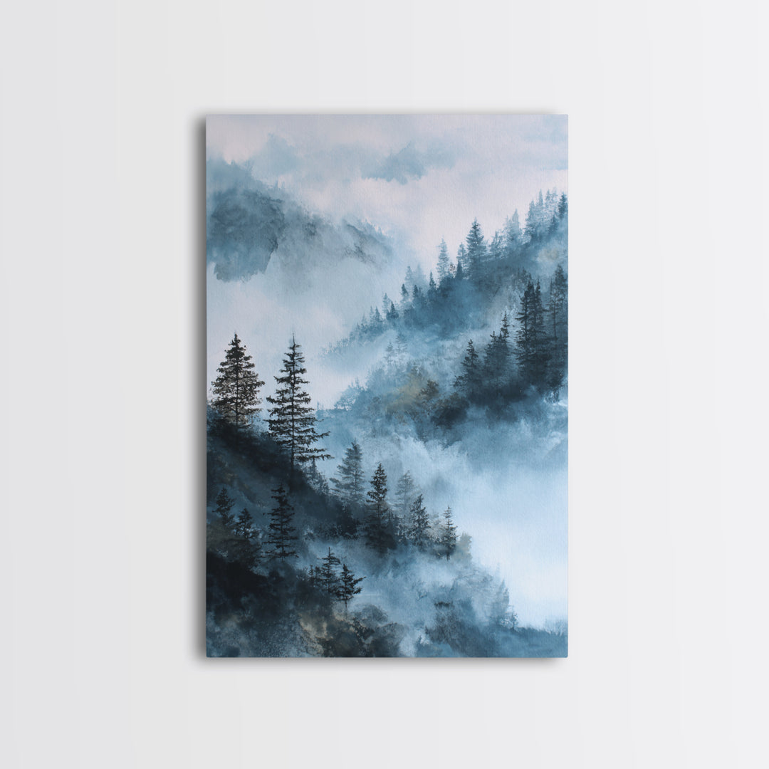 Moody Forest Landscape Framed Canvas Print, Wall Art, Metal Wall Art, Living Room Decor, Oil Painting, Digital Print, WAL-2x3-90
