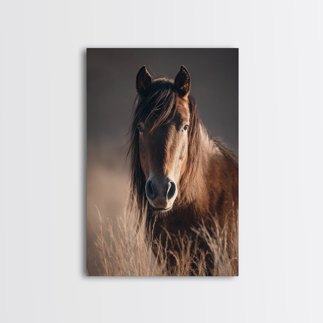 Wild Horse Portrait Framed Canvas Print, Wall Art, Wall Hanging, Living Room Decor, Fine Art, Gallery Decor, WAL-2x3-93