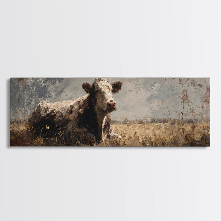 Rustic Farmhouse Cow Portrait Canvas Print, Wall Art, Abstract Wall Art, Living Room Decor, Fine Art, Contemporary Art, WAL-3x1-11