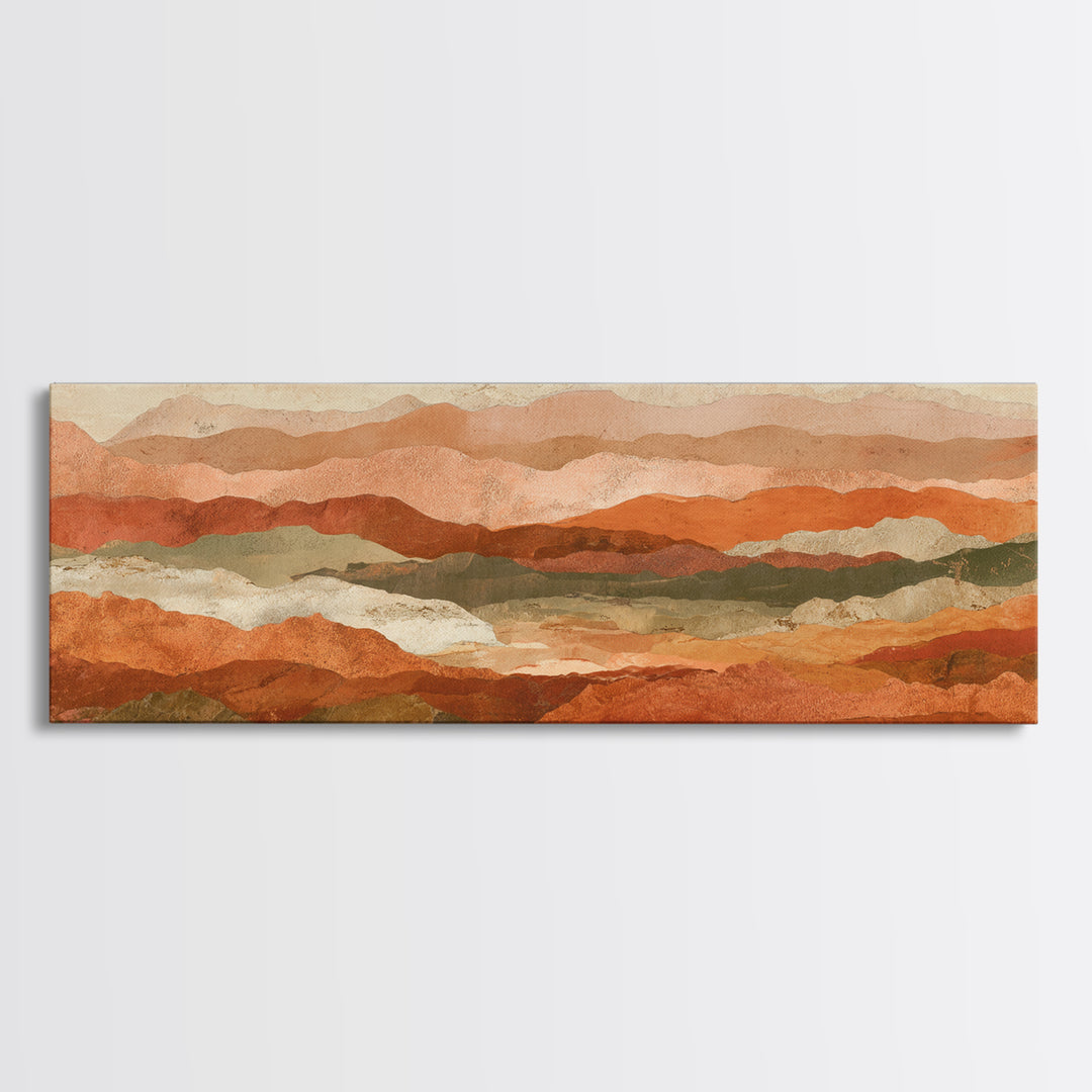 Desert Landscape in Warm Terracotta Tones Framed Canvas Print, Wall Art, Room Decor, Living Room Decor, Fine Art, WAL-3x1-23