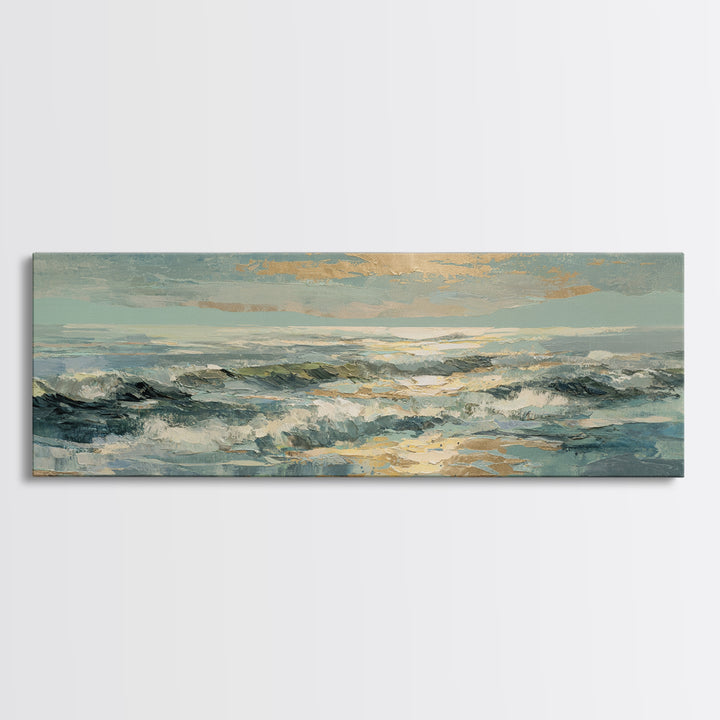 Coastal Aerial Water Study Framed Canvas Print, Wall Art, Textured Painting, Living Room Decor, Fine Art, Wall Hangings, WAL-3x1-27