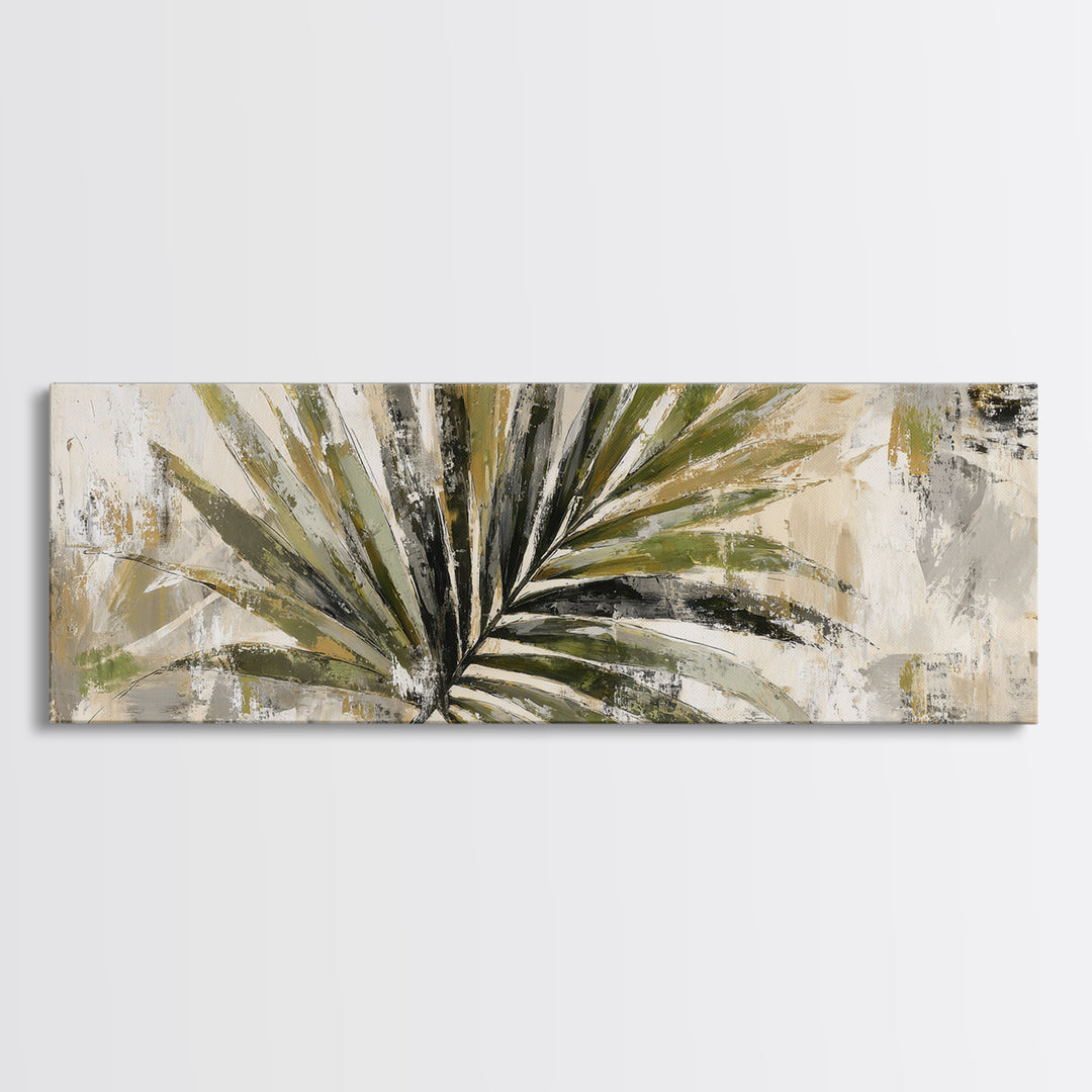 Tropical Palm Leaf Painting Framed Canvas Print, Wall Art, Abstract Wall Art, Living Room Decor, Fine Art, Contemporary Art, WAL-3x1-32