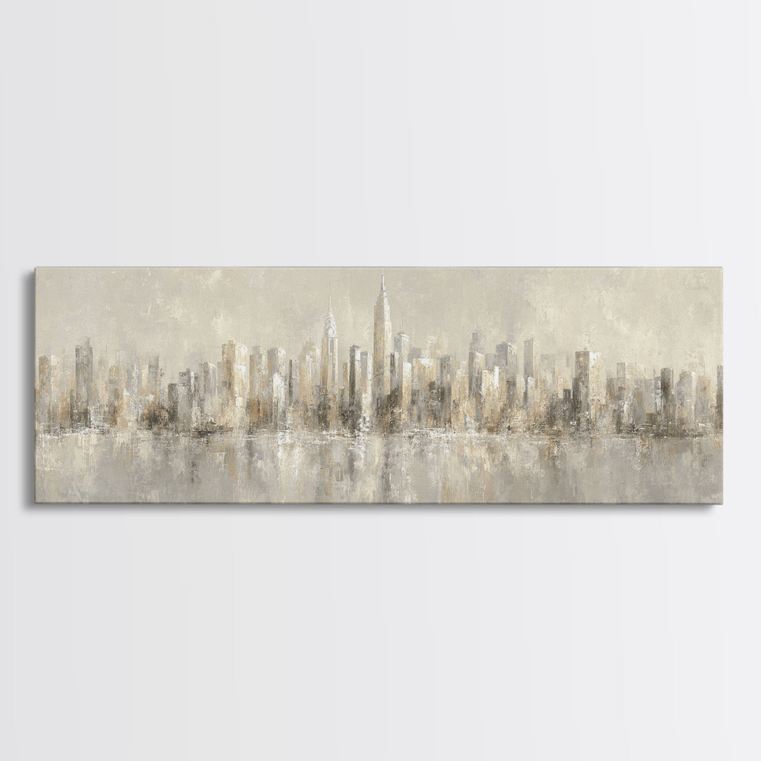 Urban Skyline in Muted Evening Color Canvas Print, Wall Art, Mid Century Modern, Living Room Decor, Fine Art, WAL-3x1-34