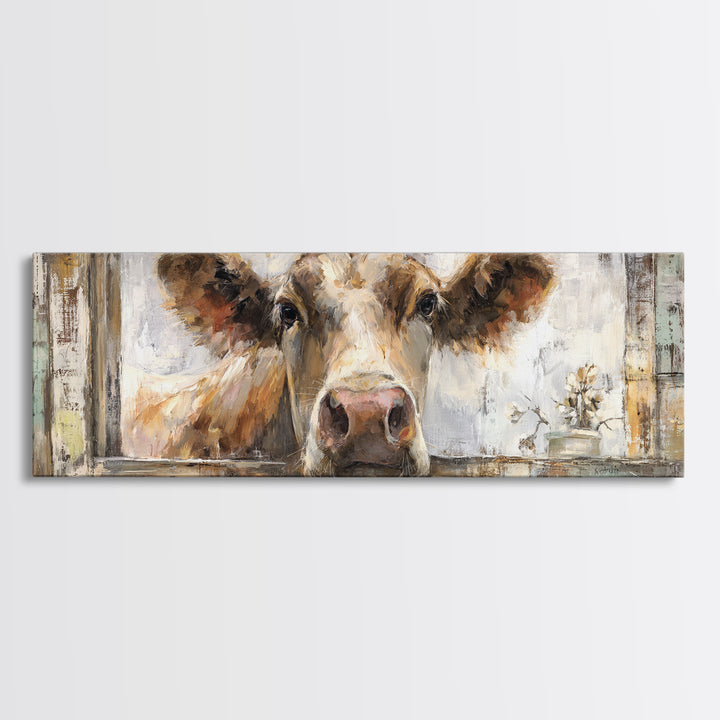 Rustic Farmhouse Cow Portrait Canvas Print, Wall Art, Minimalist Decor, Living Room Decor, Fine Art, Wall Art Prints, WAL-3x1-35