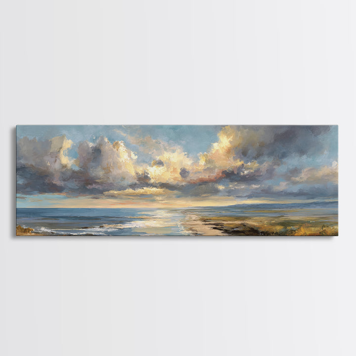 Classic Seascape with Dramatic Clouds Canvas Print, Wall Art, Art Print, Living Room Decor, Fine Art, Wall Hanging, WAL-3x1-43