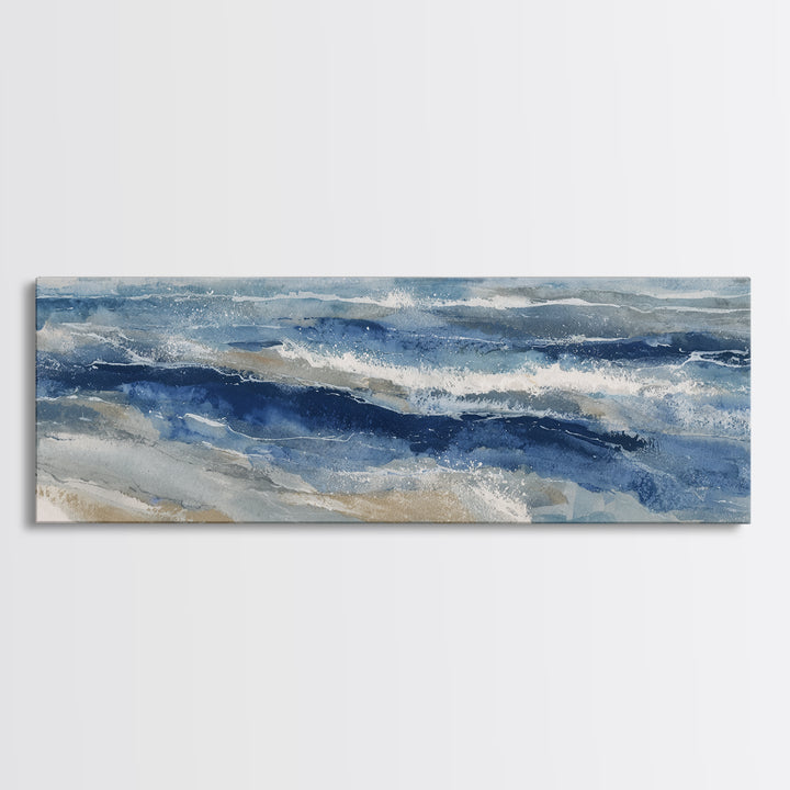 Coastal Aerial Water Study Framed Canvas Print, Wall Art, Printable Wall Art, Living Room Decor, Fine Art, Original Art, WAL-3x1-51