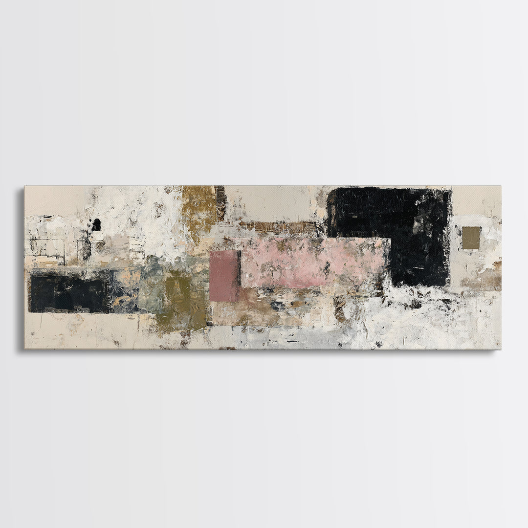 Luxury Neutral Plaster Texture Abstract Framed Canvas Print, Wall Art, Art, Living Room Decor, Fine Art, Wall Clock, WAL-3x1-55