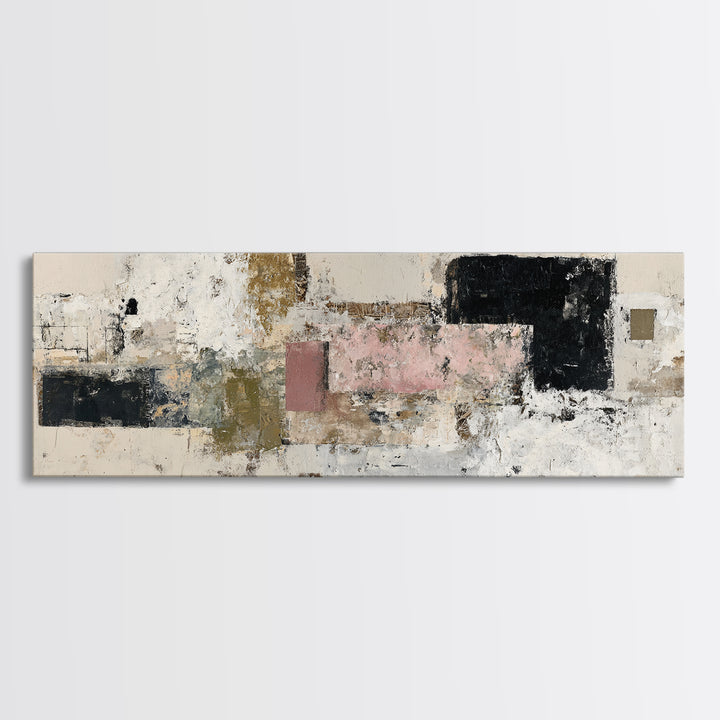 Luxury Neutral Plaster Texture Abstract Framed Canvas Print, Wall Art, Art, Living Room Decor, Fine Art, Wall Clock, WAL-3x1-55