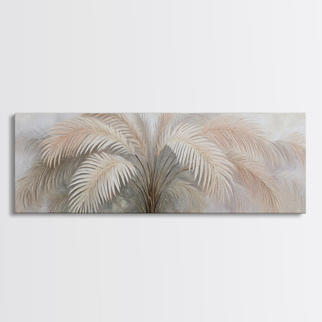 Tropical Palm Leaf Painting Framed Canvas Print, Wall Art, Minimalist Decor, Living Room Decor, Oil Painting, WAL-3x1-56